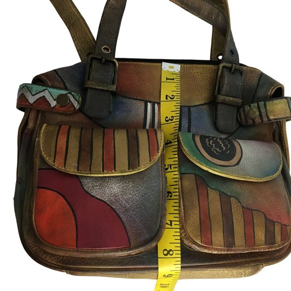 Anuschka NEVER USED Handpainted Leather Buckle Shoulder Bag Southwest - Picture 6 of 13